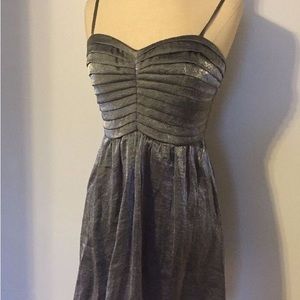Iridescent dark silver pleated party dress